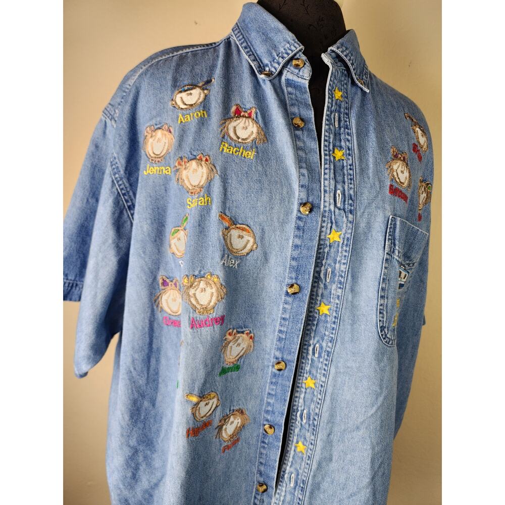 Blue Generation Women Denim Short Sleeve Shirt XL Jeans Grandma's Little Campers - Picture 3 of 13